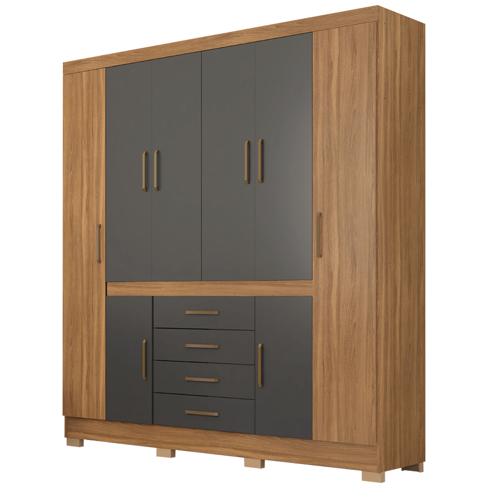 Guarda-Roupa Casal 8 Portas Bater 4 Gavetas New Realce Demóbile Roupeiro - Amendola/Grafito
