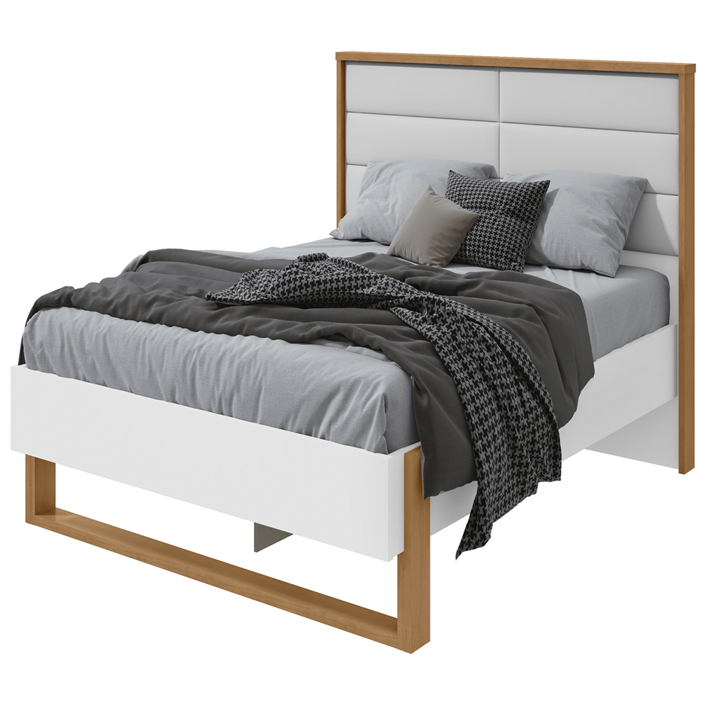 Cama Casal Freetown Lopas Com Led - Amendoa Clean/Branco