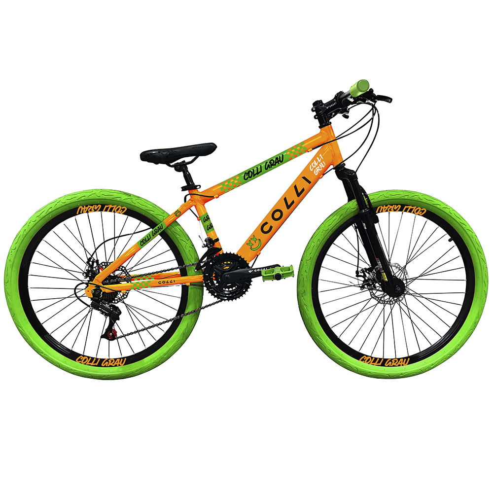Bicicleta Aro 26 Colli Grau 21 Marchas Freio A Disco - Laranja/Verde