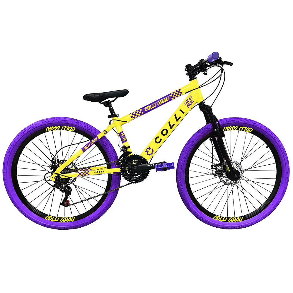Bicicleta Aro 26 Colli Grau 21 Marchas Freio A Disco - Amarelo/Roxo