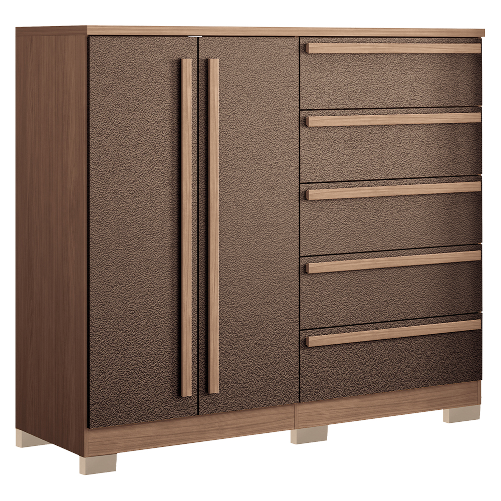Cômoda 2 Portas Bater 5 Gavetas Málaga Gold Santos Andirá - Wood/Terracota