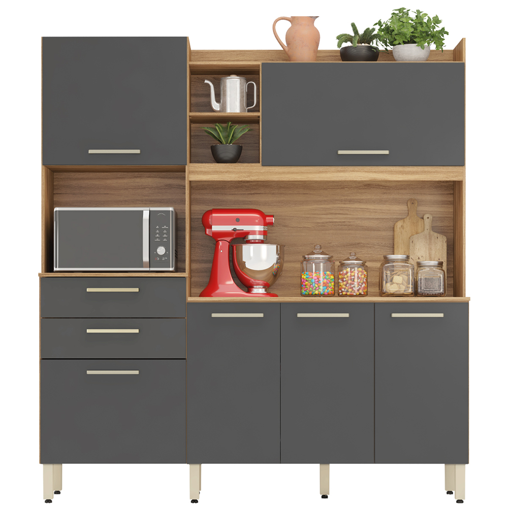 Cozinha Compacta 6 Portas 2 Gavetas Select Demobile - Amendola/Grafito