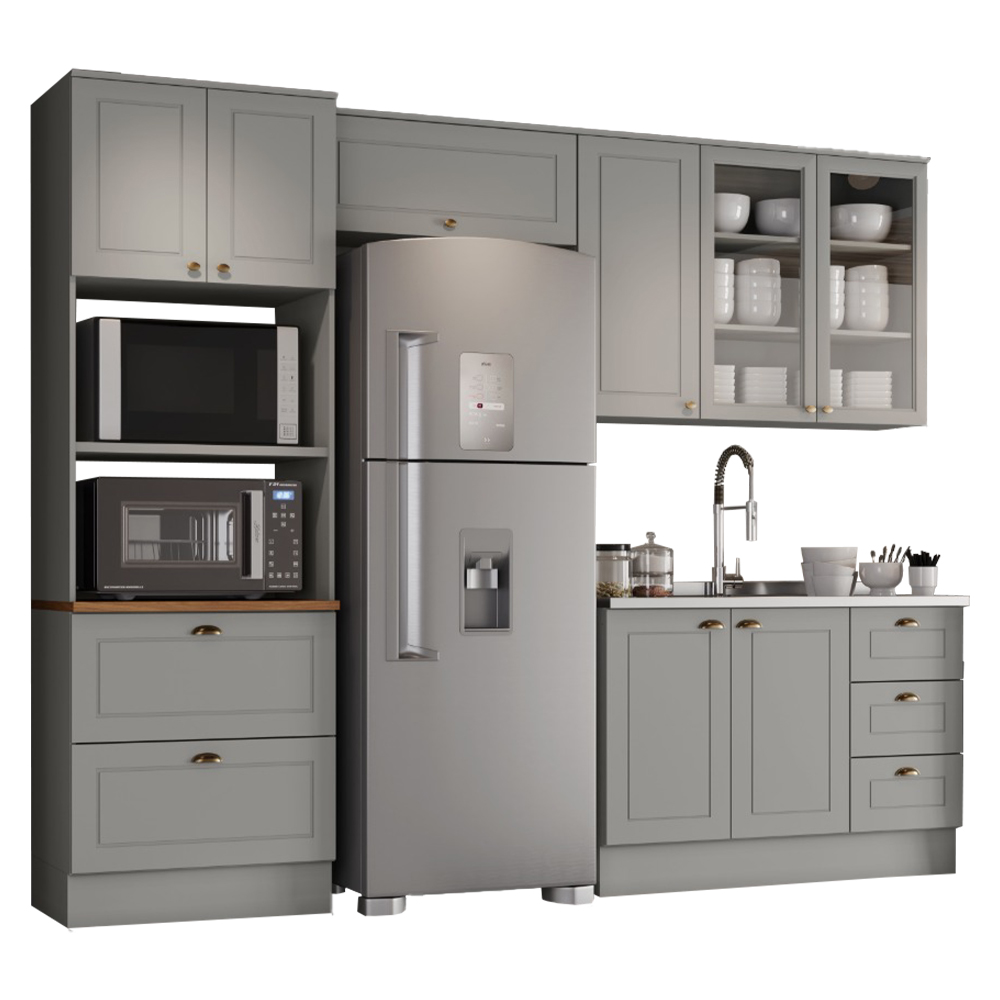 Cozinha Modulada 4 Peças 8 Portas 5 Gavetas Americana Henn - Cinza