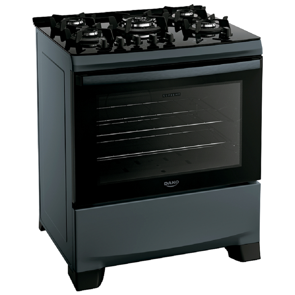 Fogão Dako Supreme 5 Bocas Automático Mesa De Vidro Forno 100L - Titanium - Bivolt