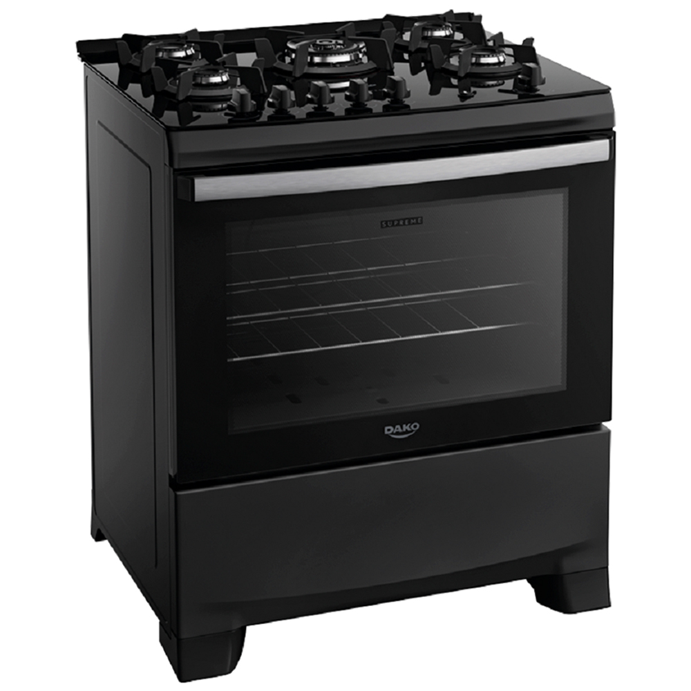 Fogão Dako Supreme Glass 5 Bocas Automático Mesa De Vidro - Preto - Bivolt