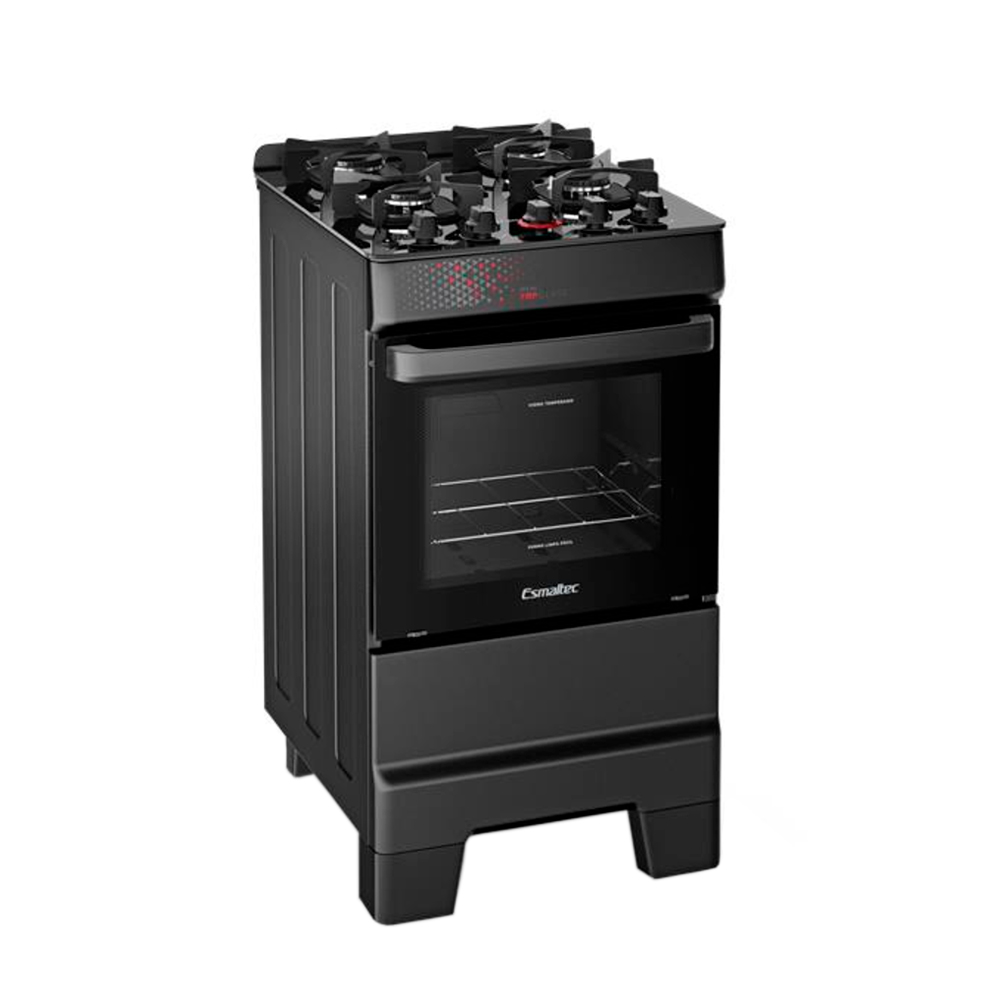 Fogão Esmaltec Ideal Top 4 Bocas Automático Mesa De Vidro - Preto - Bivolt