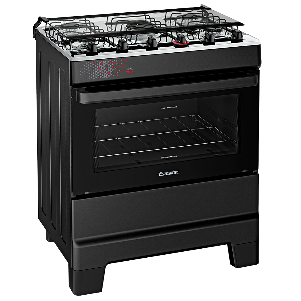 Fogão Esmaltec Ideal Top 5 Bocas Automático Mesa De Inox - Preto - Bivolt