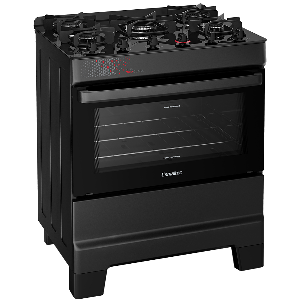 Fogão Esmaltec Ideal Top 5 Bocas Automático Mesa De Vidro - Preto - Bivolt