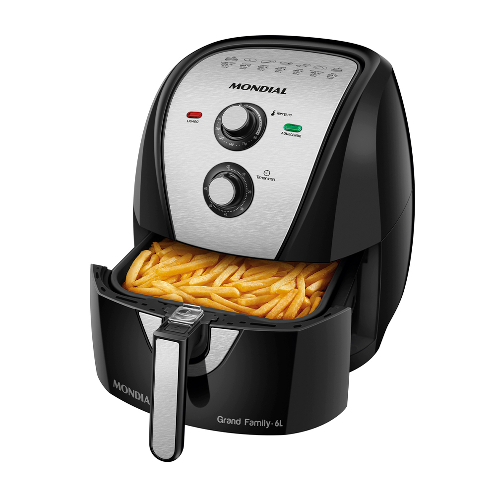 Fritadeira Elétrica Air Fryer Mondial Afn-60-Bi 6L 1900W - Preto/Inox - 220 Volts