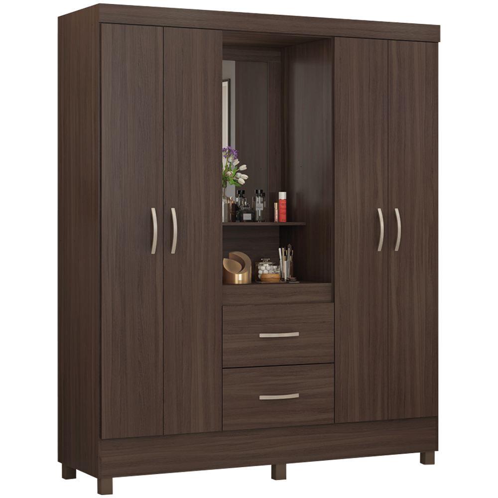Guarda-Roupa Solteiro 4 Portas Bater 2 Gavetas Capelinha Lord Demobile - Café Touch