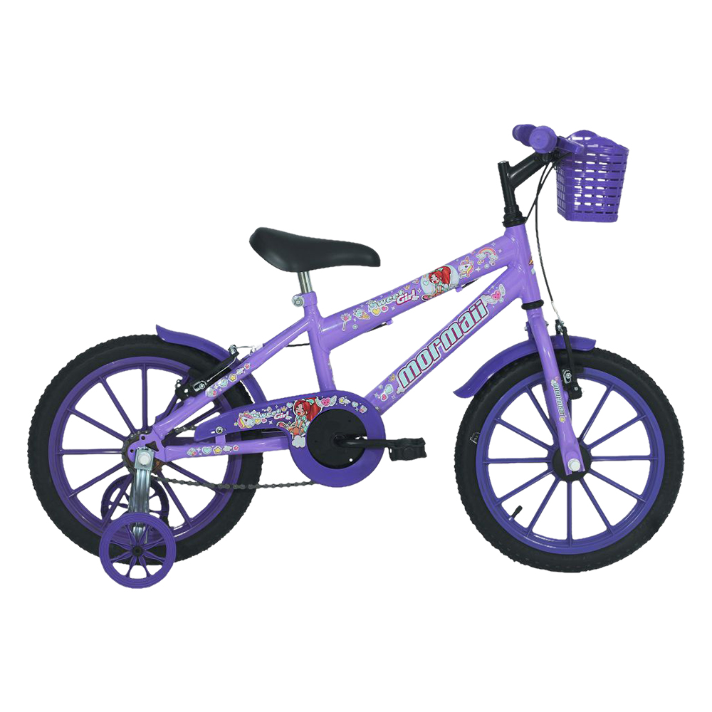 Bicicleta Infantil Aro 16 Mormaii Sweet Girl Freio V-Brake 1 Marcha Cestinha - Lilas