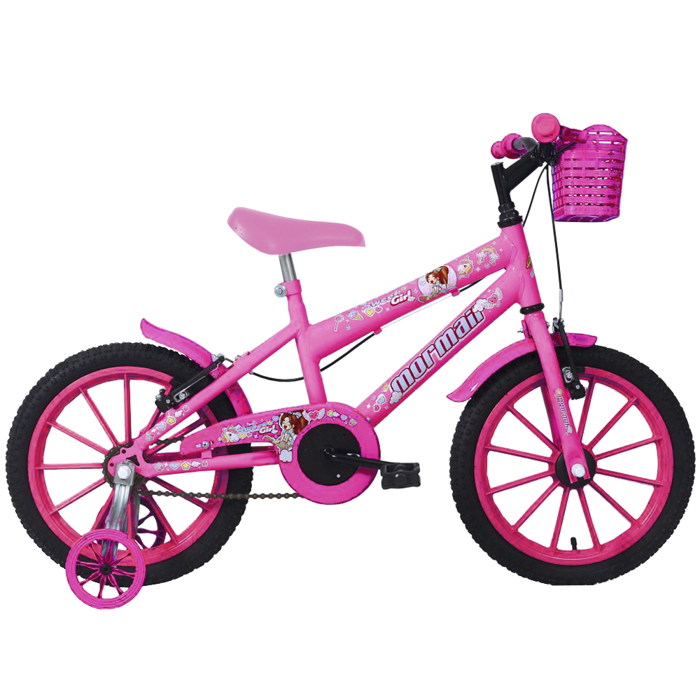 Bicicleta Infantil Aro 16 Mormaii Sweet Girl Freio V-Brake 1 Marcha Cestinha - Rosa