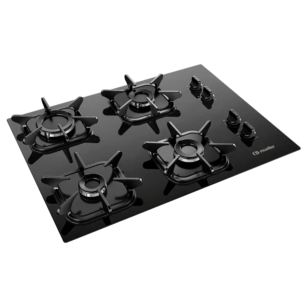 Cooktop A Gás Mueller 4 Bocas Ultra Chama Superautomático Mesa Vidro - Preto - Bivolt