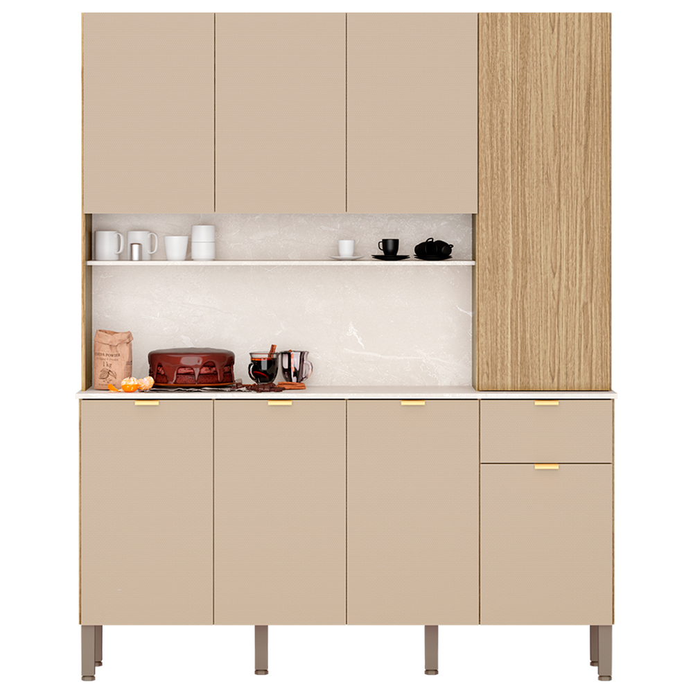 Cozinha Compacta 8 Portas 1 Gaveta Slow Kit's Paraná - Freijó Vanilla C Riscatto Freijó