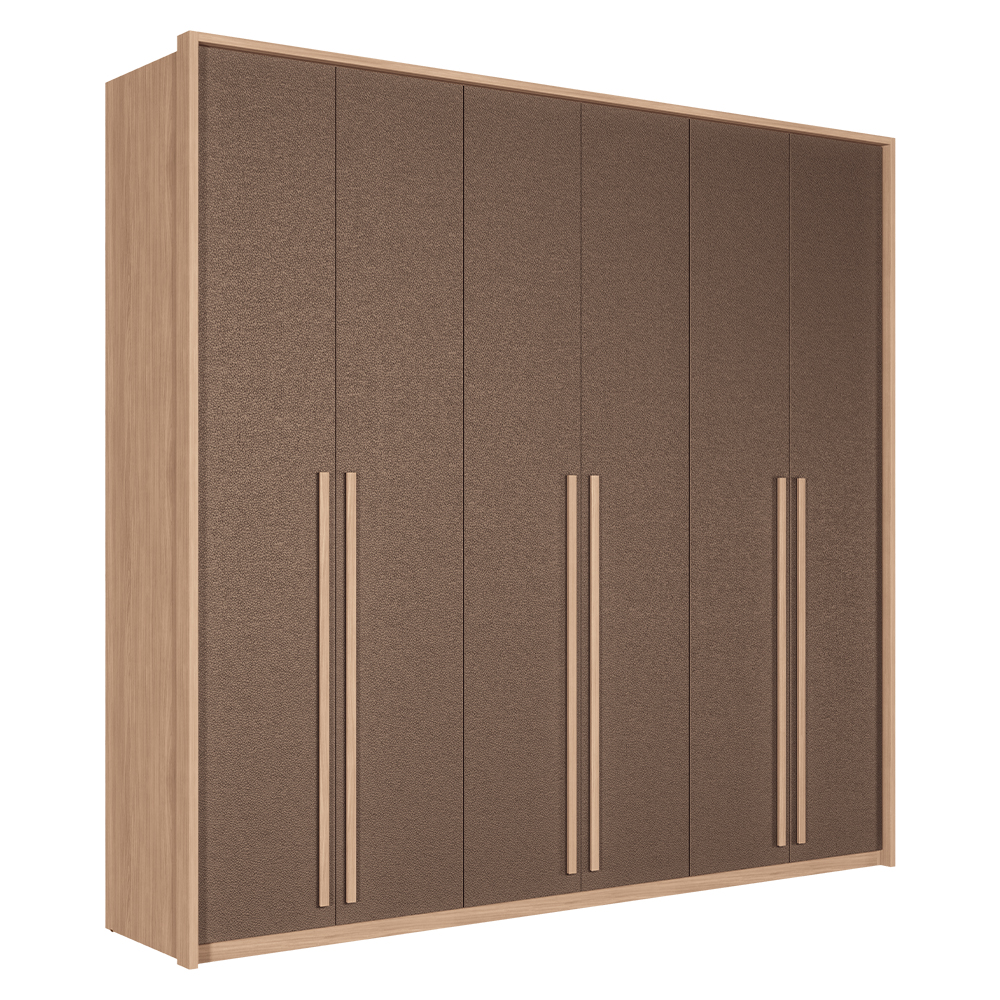 Guarda-Roupa Casal 6 Portas Bater 4 Gavetas Genova Santos Adira - Wood/Couro Terracota