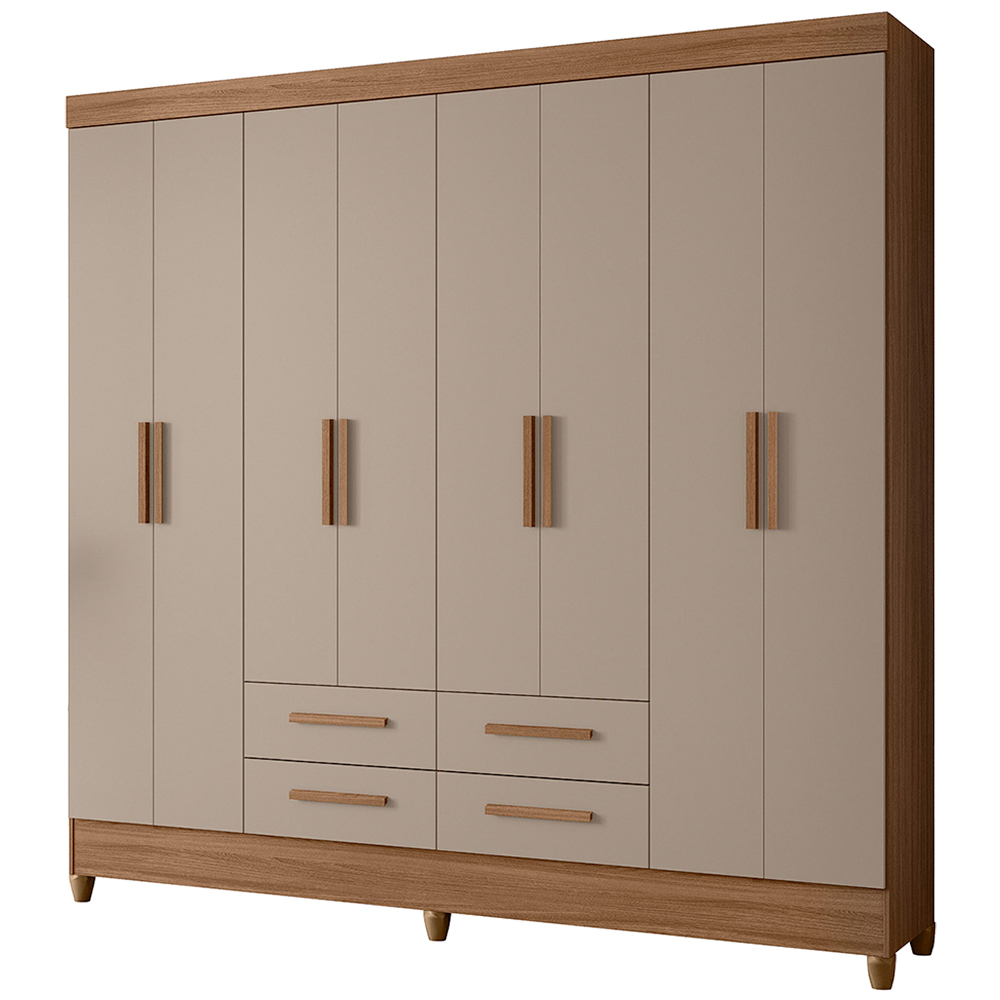 Guarda-Roupa Casal 8 Portas Bater 4 Gavetas Flórida  Moval Roupeiro - Carvalho/Fendi