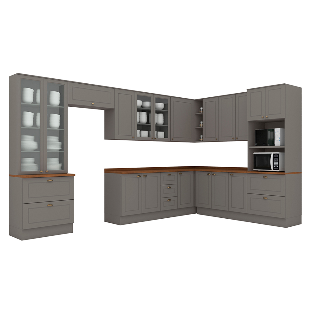 Cozinha Completa Modulada 11 Peças 18 Portas 7 Gavetas Mdf Americana Henn - Cinza