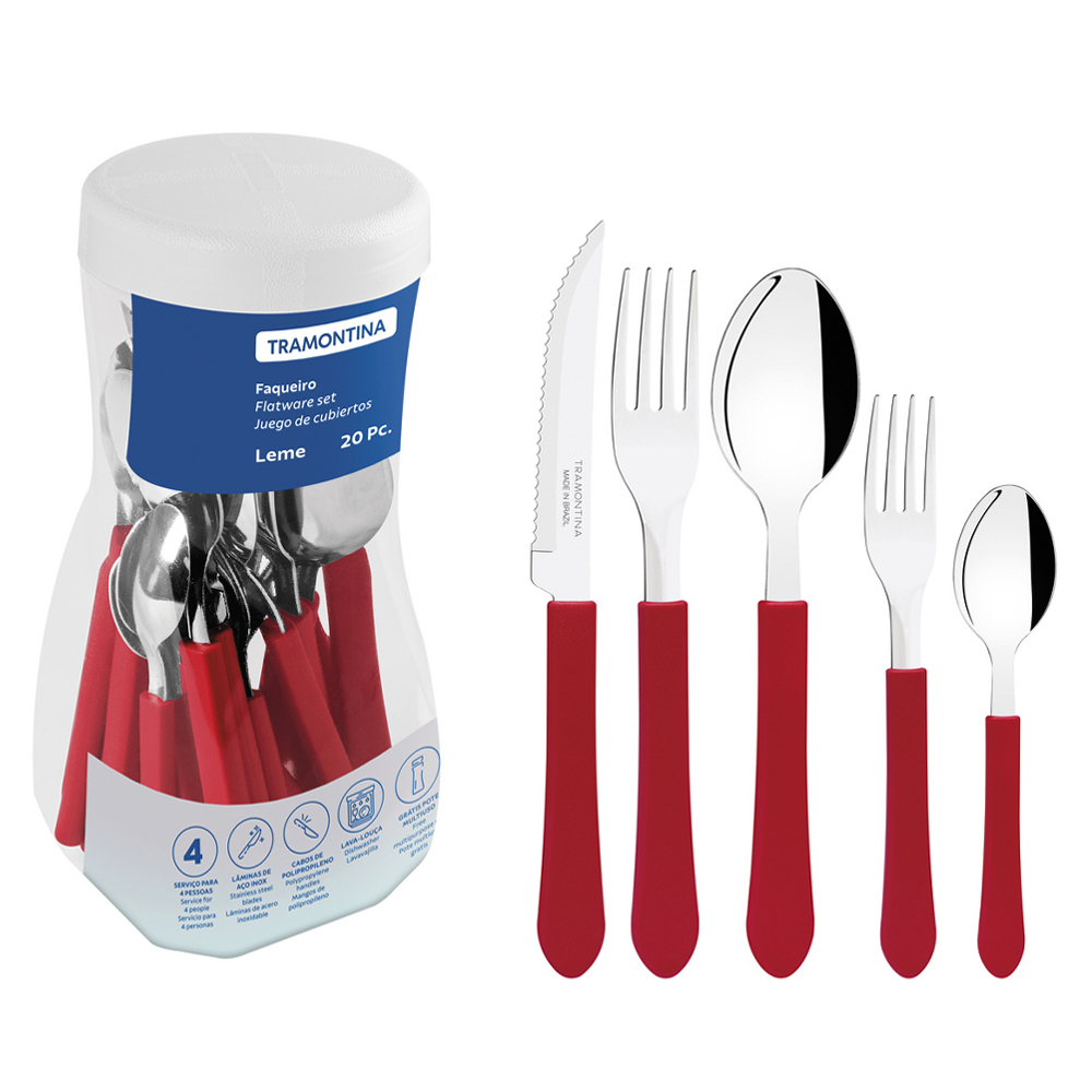 Faqueiro 20 Peças Tramontina Inox Leme - Vermelho