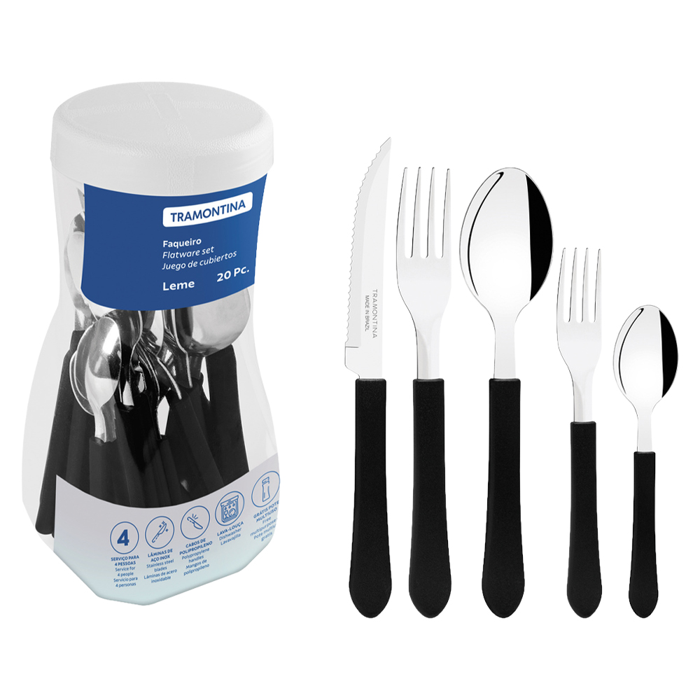 Faqueiro 20 Peças Tramontina Inox Leme - Preto