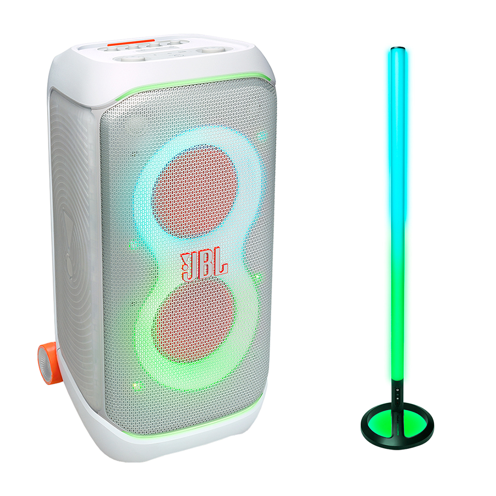 Kit Caixa De Som Partybox Stage 320 + Party Light Stick Led Jbl - Branco